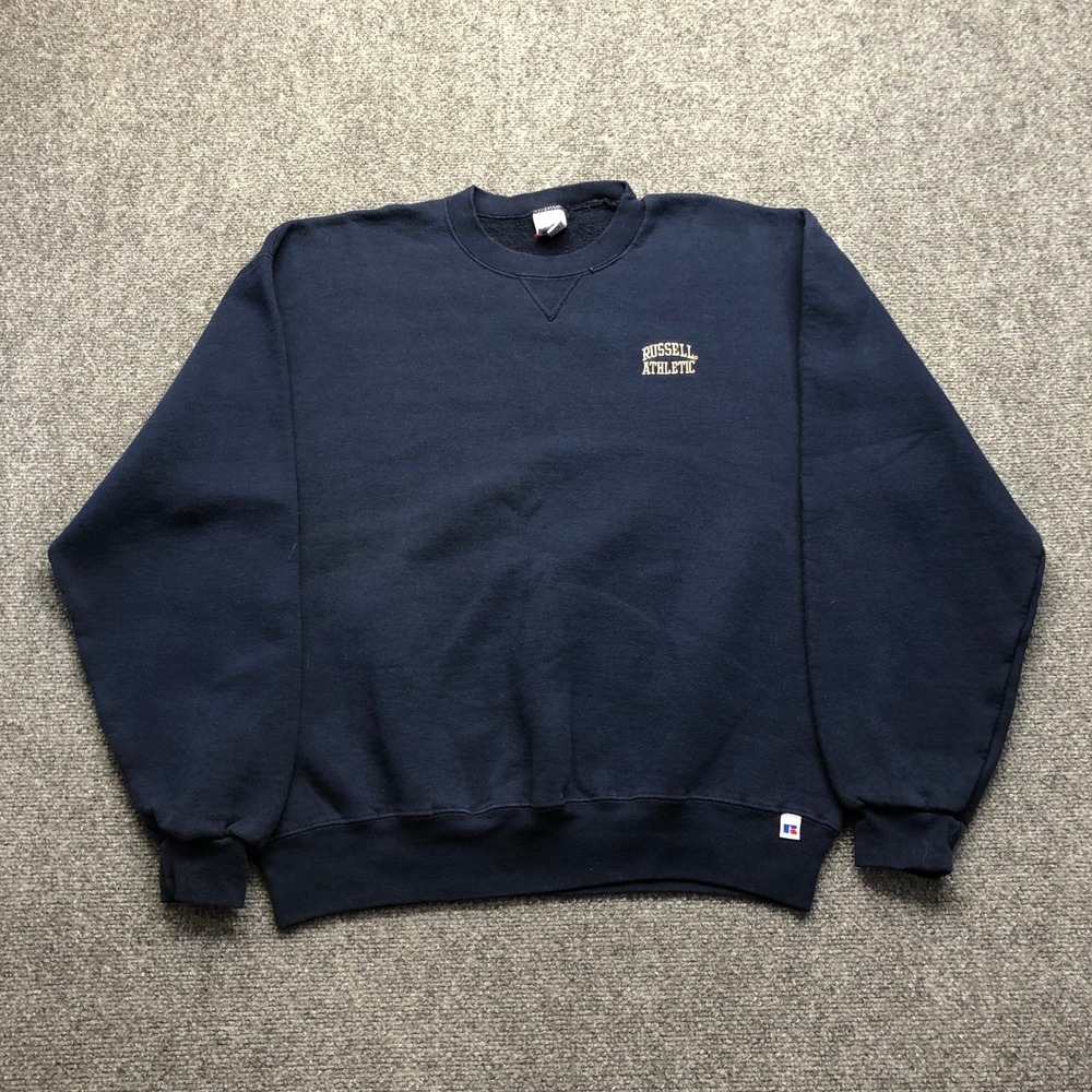 Russell Athletic Mens XL Navy Blue Crewneck Sweatshirt Embroidered Logo Vintage